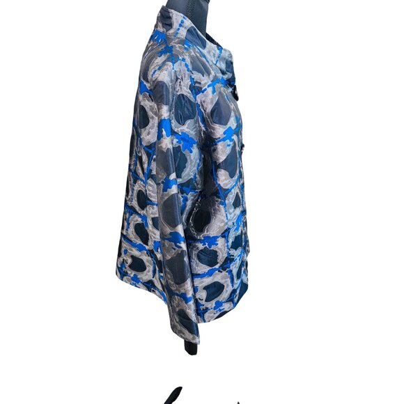 Ali Miles XL Blue Silver Abstract Statement Jacket Office Evening Artsy Blazer - Picture 3 of 11